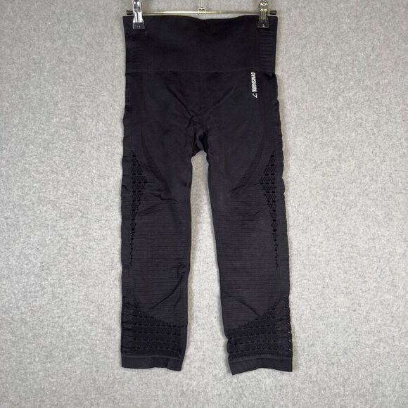 Gymshark Leggings Girl Small Energy Seamless Compression Black Crop XS - Picture 1 of 8